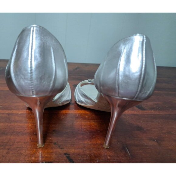 ALDO D'Orsay Heels Silver Metallic Leather Sandals Shoes Rhinestone Size 39 8 - Picture 5 of 9
